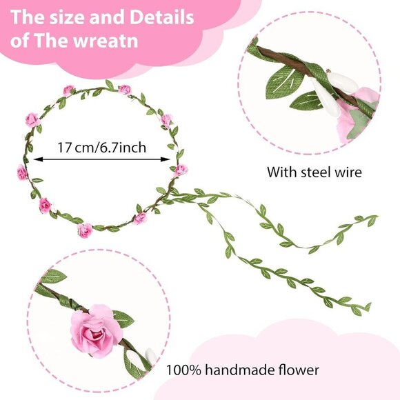 Flower Crown Wreaths Assorted Colors 16 pcs Floral Garland Headbands for Women G main image 4